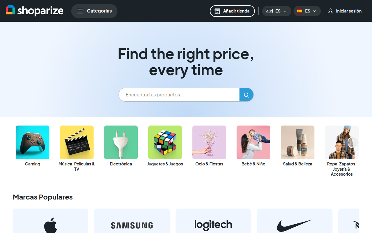Screenshot van shoparize.com
