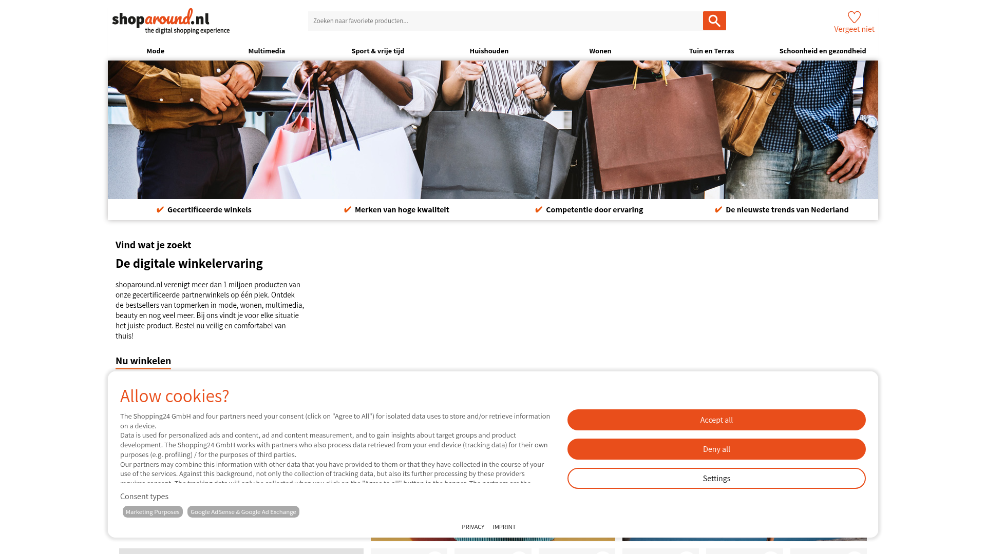 Screenshot van shoparound.nl