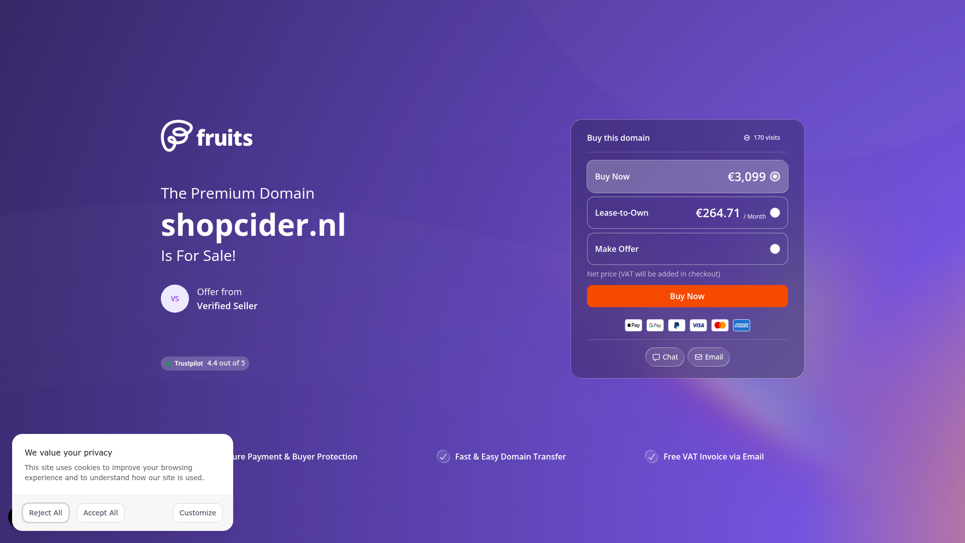Screenshot van shopcider.nl