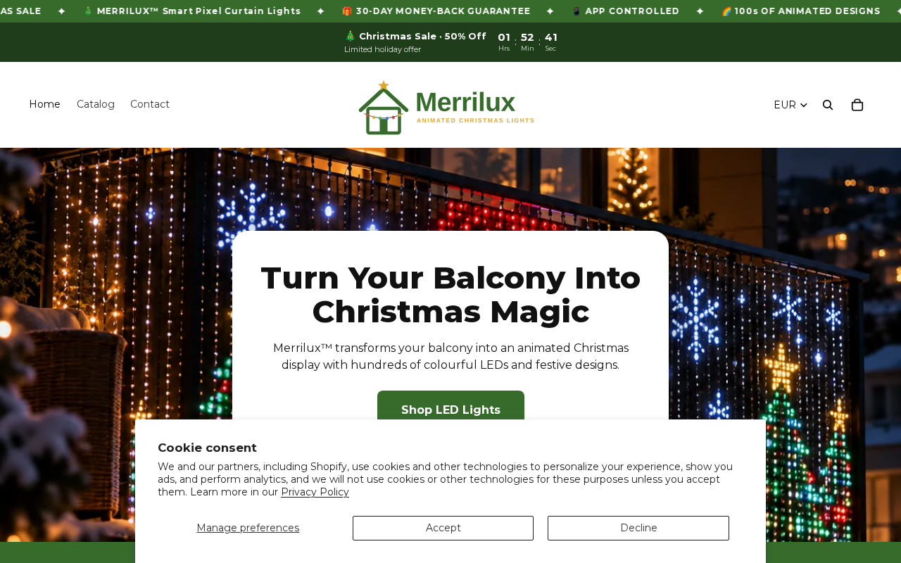 Screenshot van shopmerrilux.com