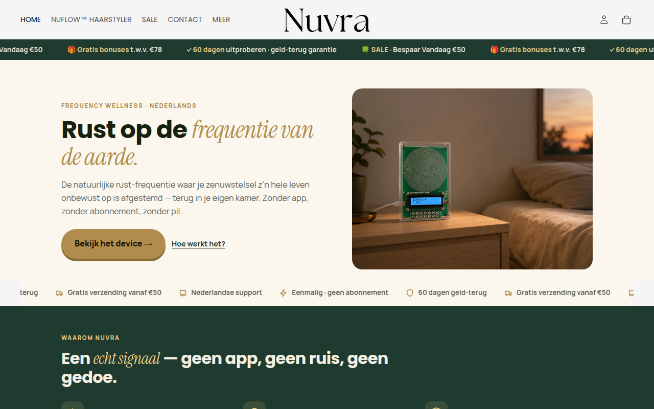 Screenshot van shopnuvra.nl
