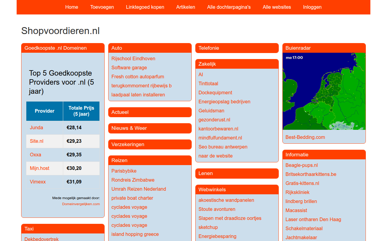Screenshot van shopvoordieren.nl