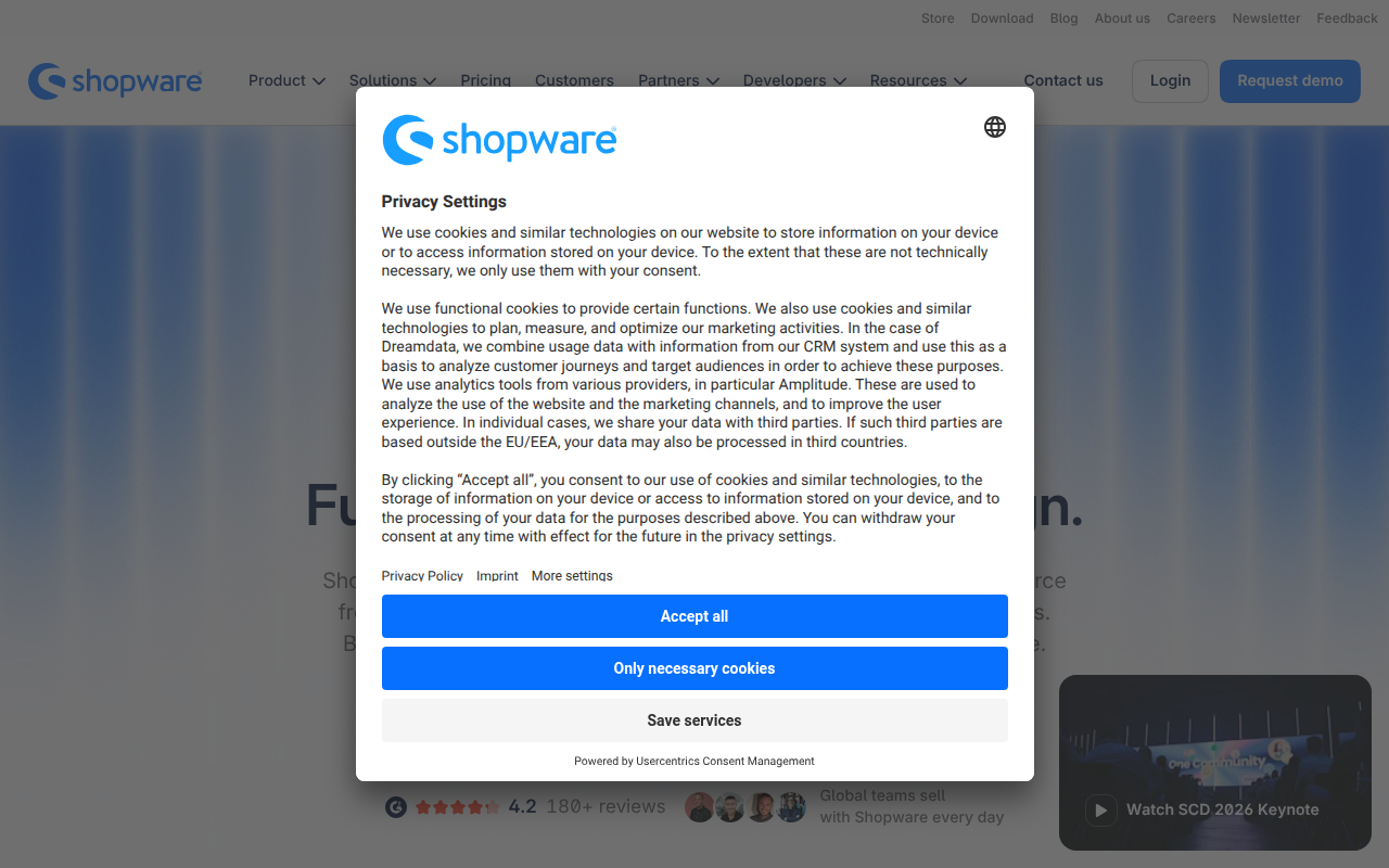 Screenshot van shopware.com