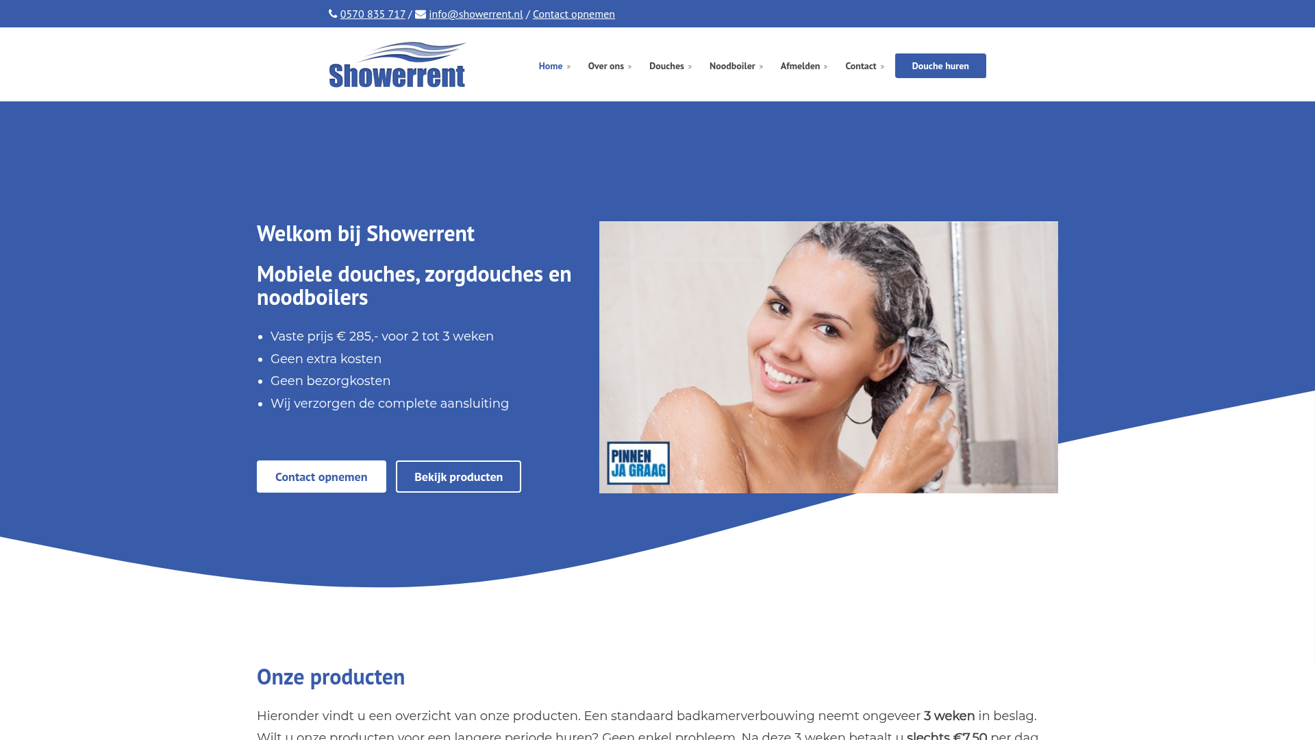 Screenshot van showerrent.nl