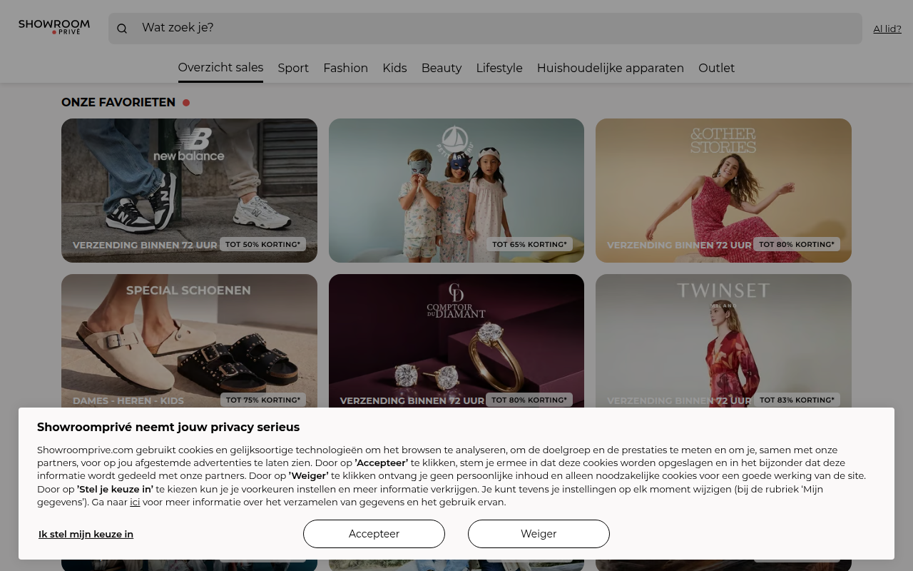 Screenshot van showroomprive.nl