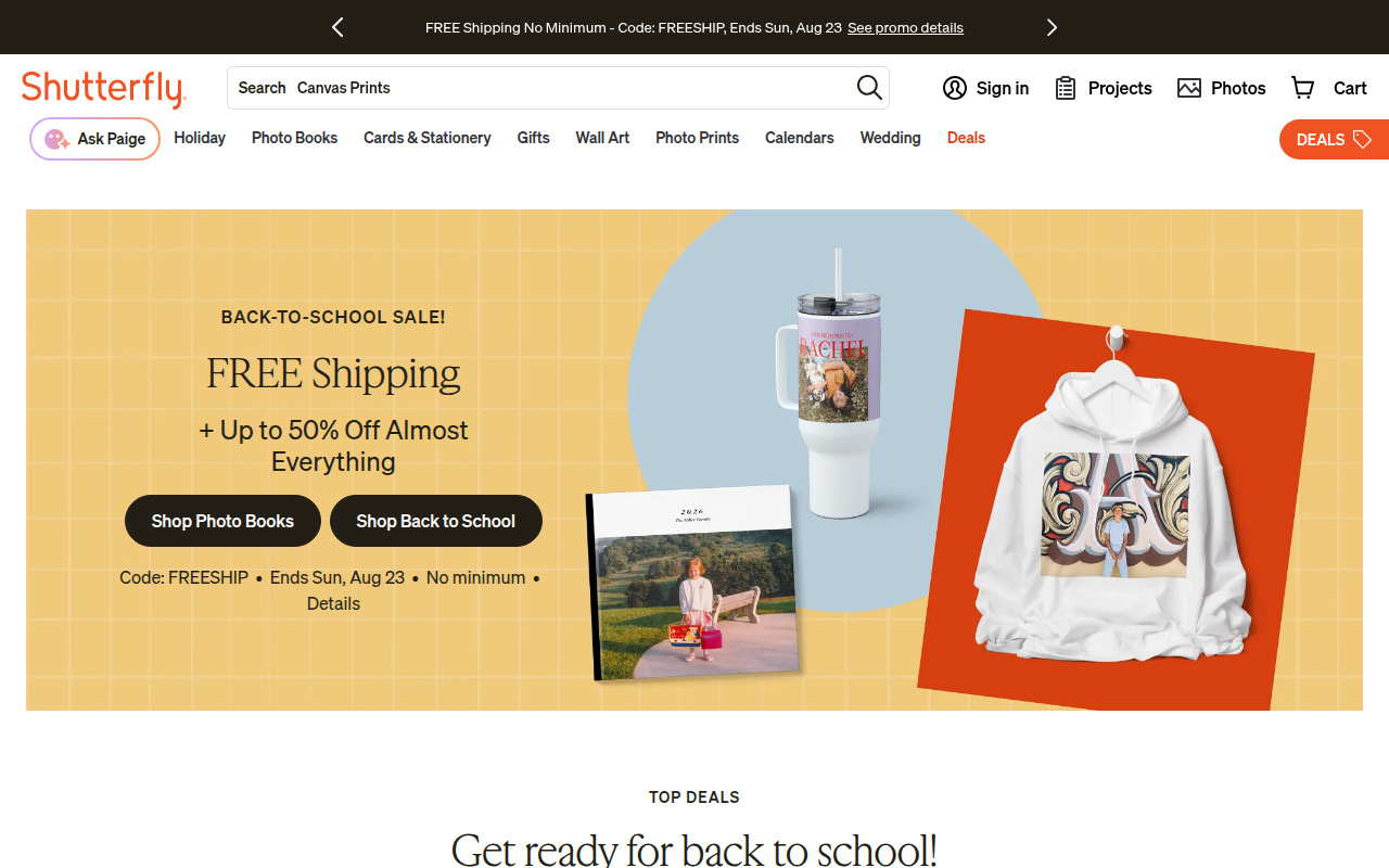Screenshot van shutterfly.com