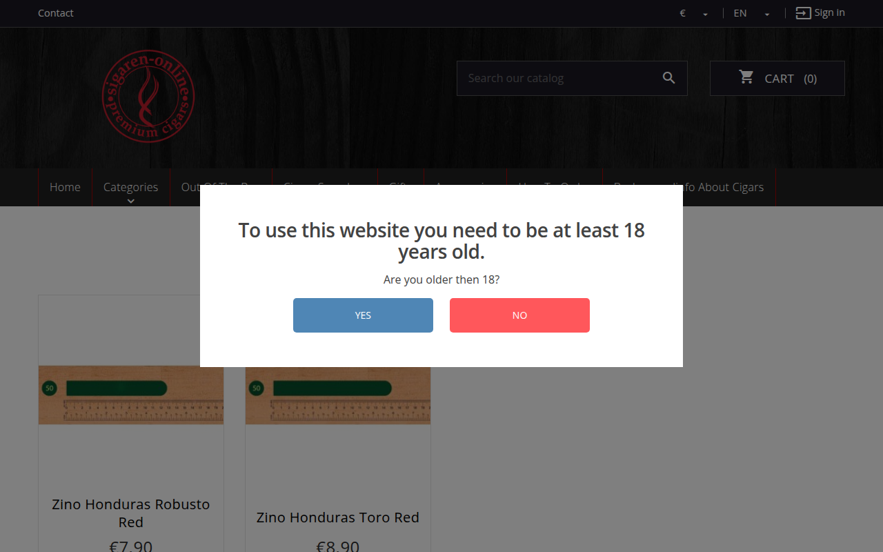 Screenshot van sigaren-online.nl