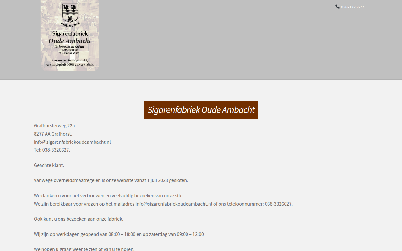 Screenshot van sigarenfabriekoudeambacht.nl