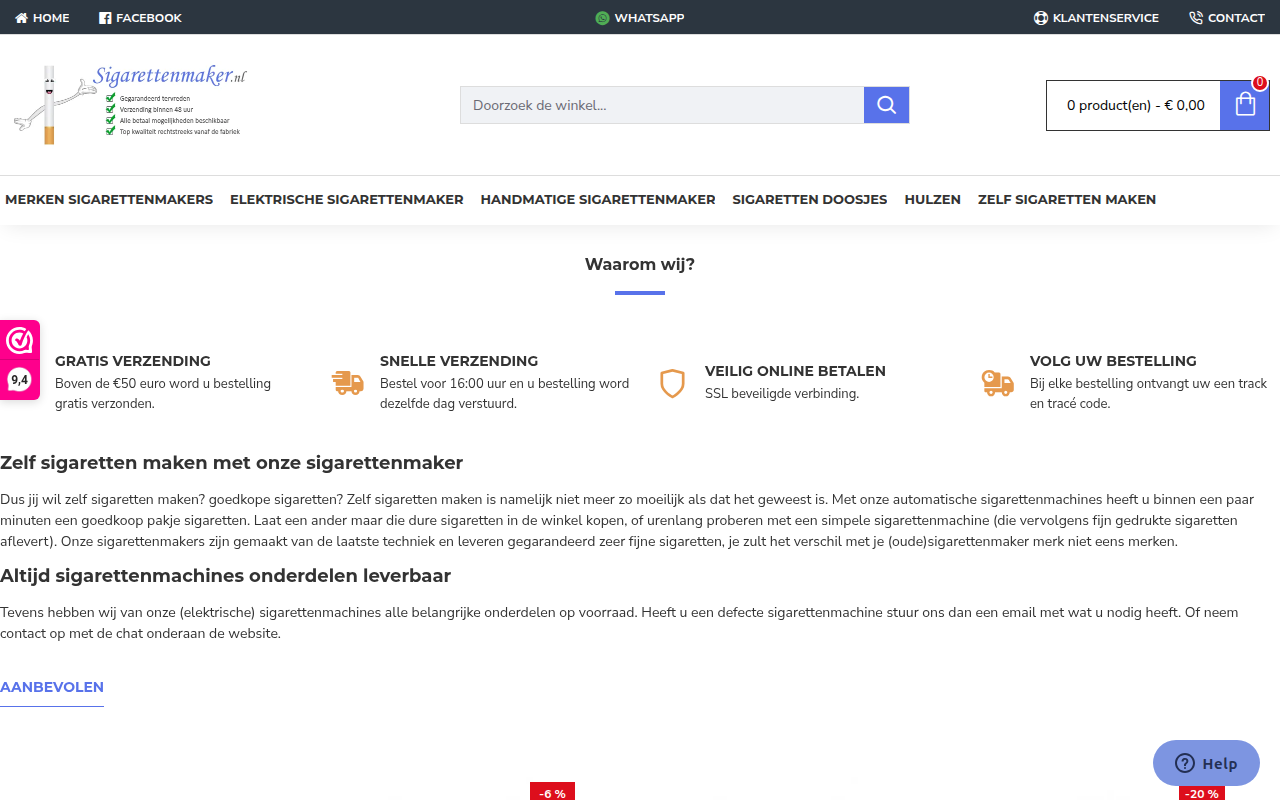 Screenshot van sigarettenmaker.nl