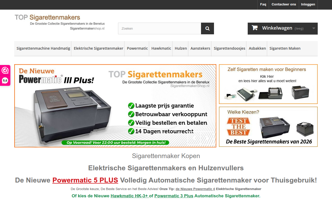 Screenshot van sigarettenmakershop.nl
