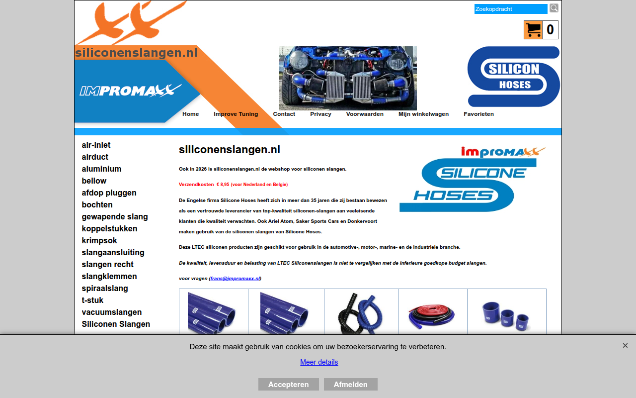Screenshot van siliconenslangen.nl