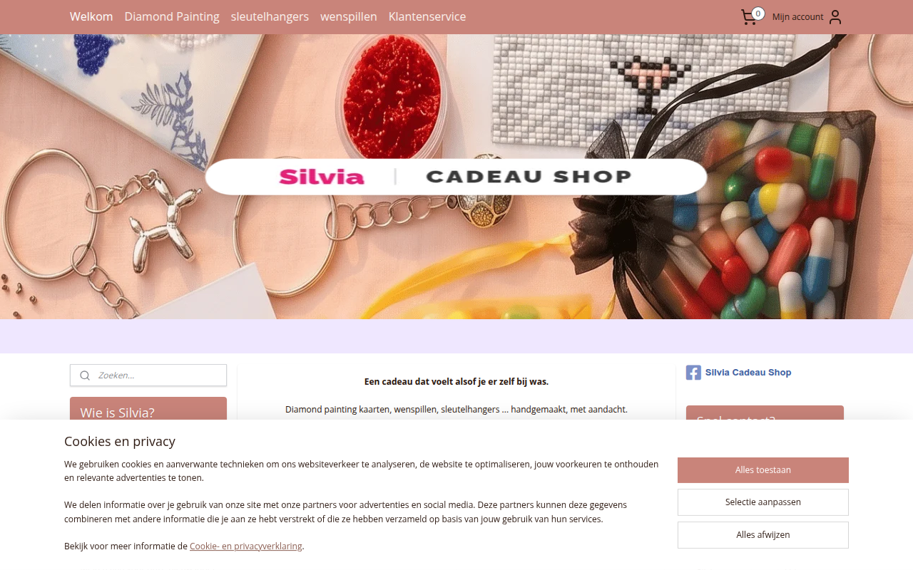 Screenshot van www.silviacadeaushop.nl
