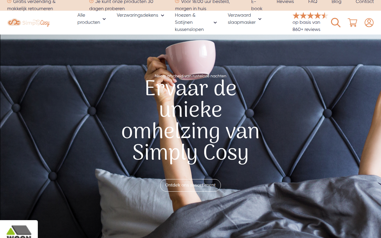 Screenshot van simplycosy.nl