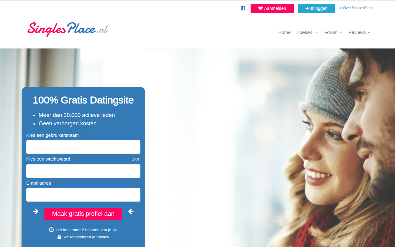 Screenshot van singlesplace.nl
