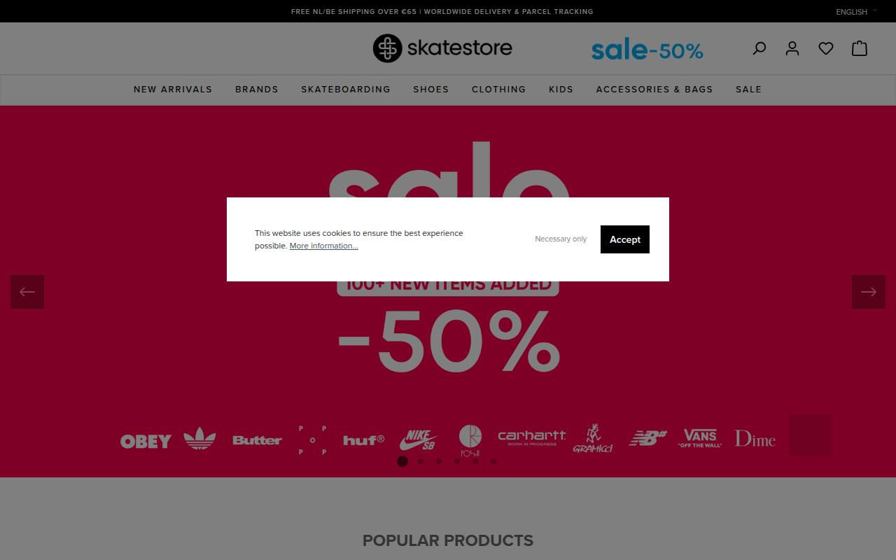 Screenshot van skatestore.com