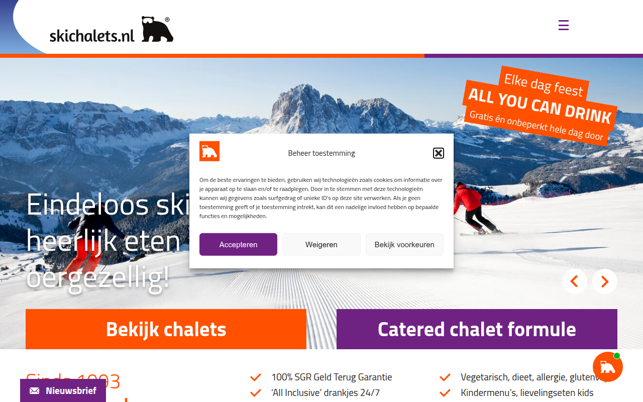 Screenshot van skichalets.nl