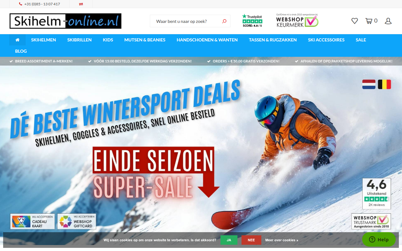 Screenshot van skihelm-online.nl