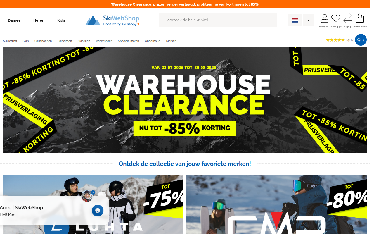 Screenshot van skiwebshop.nl