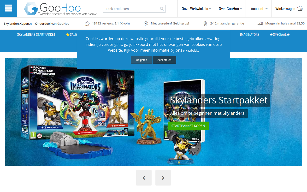 Screenshot van skylanderskopen.nl