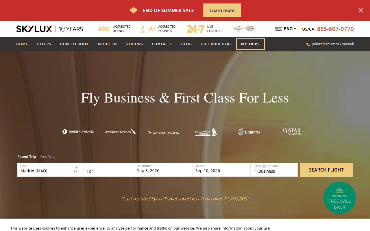 Screenshot van skyluxtravel.com