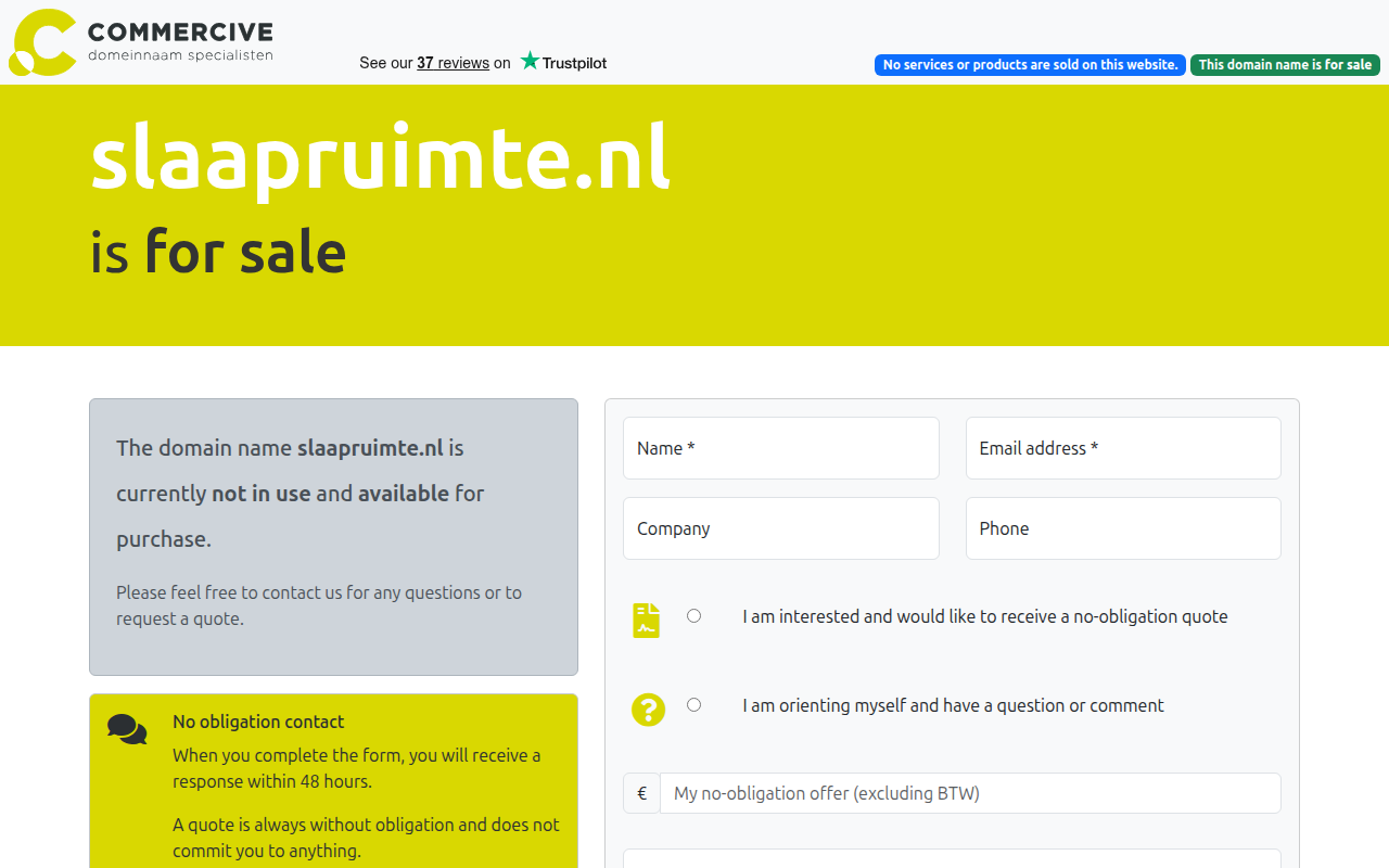 Screenshot van slaapruimte.nl