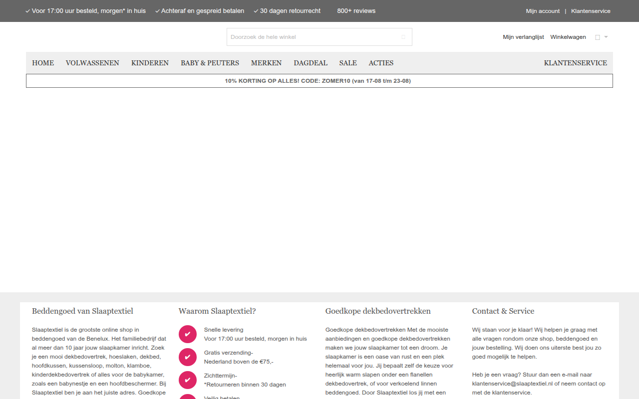 Screenshot van slaaptextiel.nl