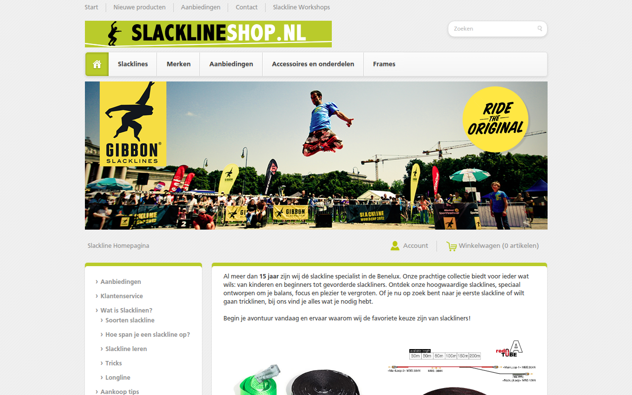 Screenshot van slacklineshop.nl