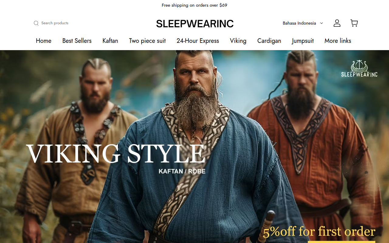Screenshot van sleepwearinc.com