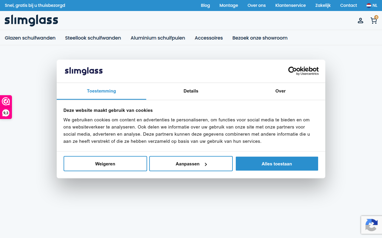 Screenshot van slimglass.nl