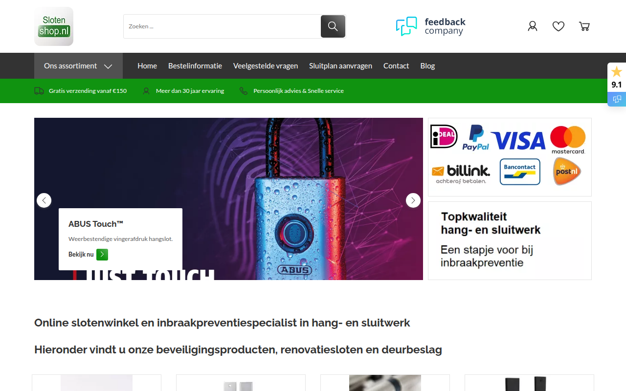 Screenshot van slotenshop.nl