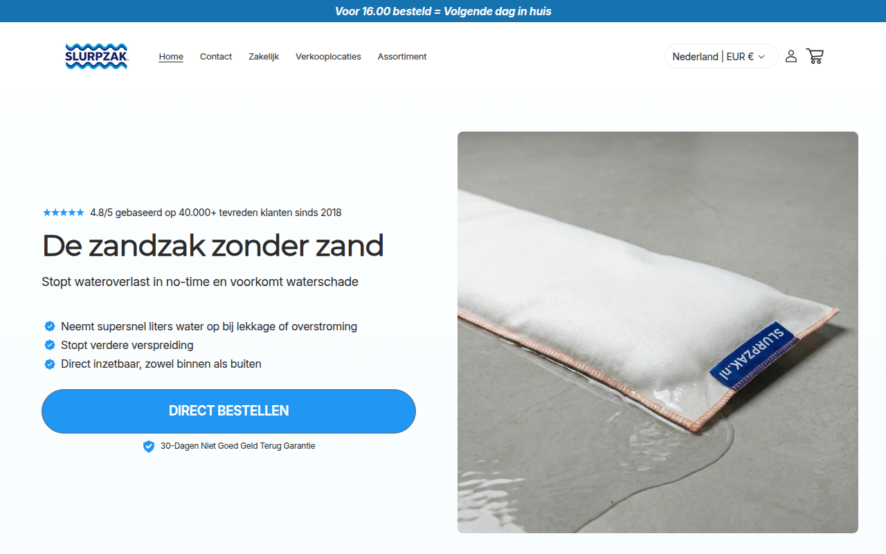 Screenshot van slurpzakwebshop.nl