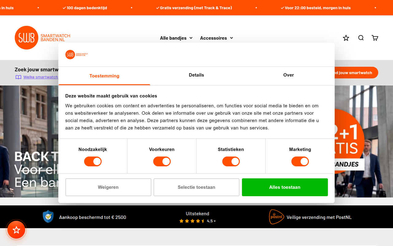 Screenshot van smartwatchbanden.nl