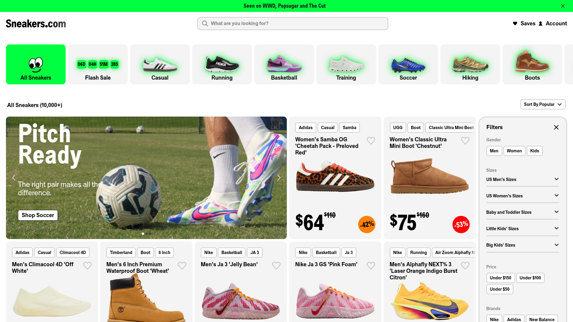 Screenshot van sneakers.com