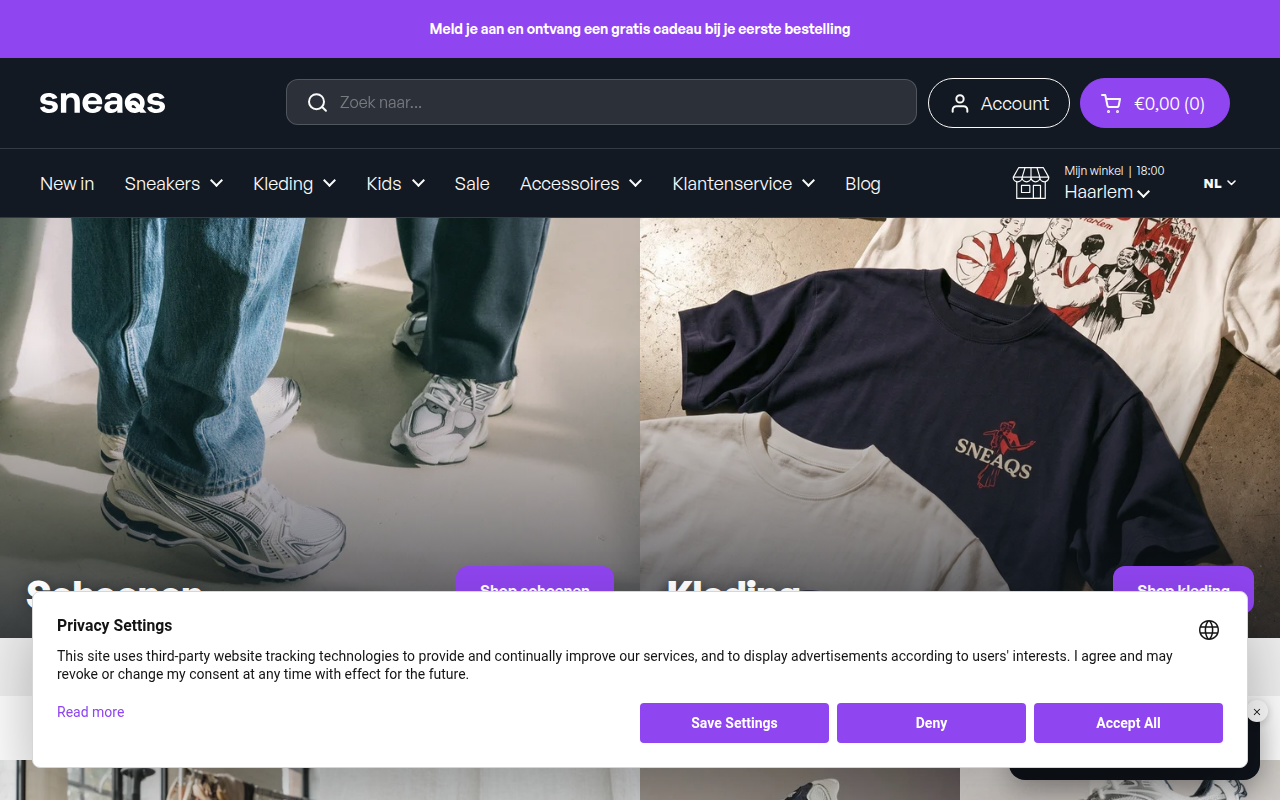 Screenshot van sneaqs.nl