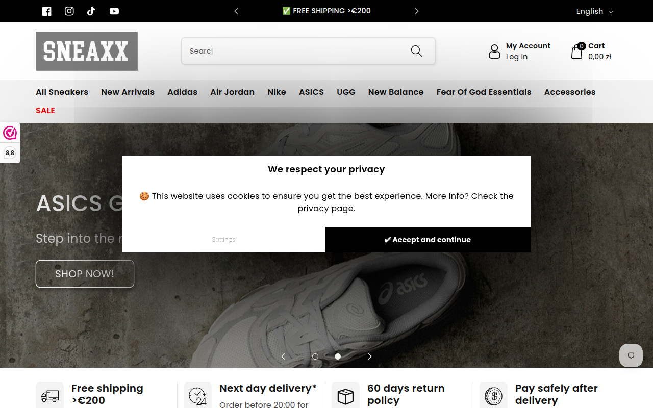 Screenshot van sneaxx.com