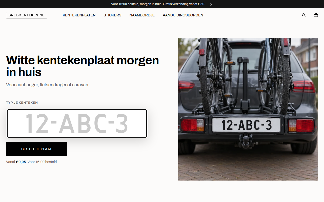 Screenshot van snel-kenteken.nl