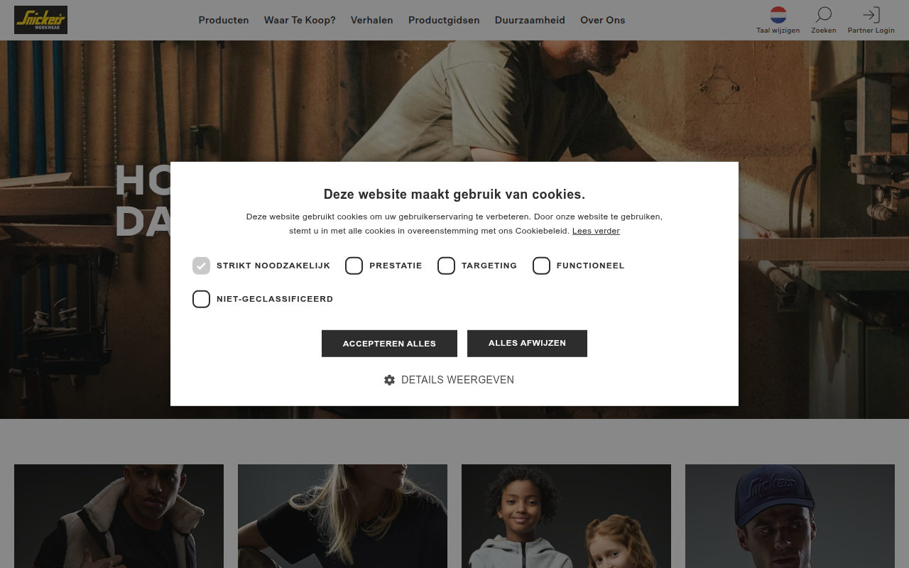 Screenshot van snickersworkwear.nl