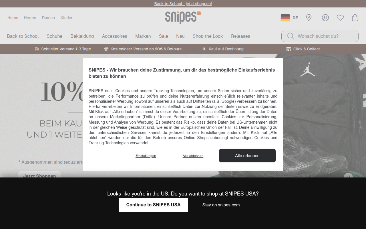 Screenshot van snipes.com