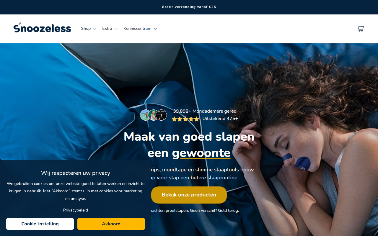 Screenshot van snoozeless.nl