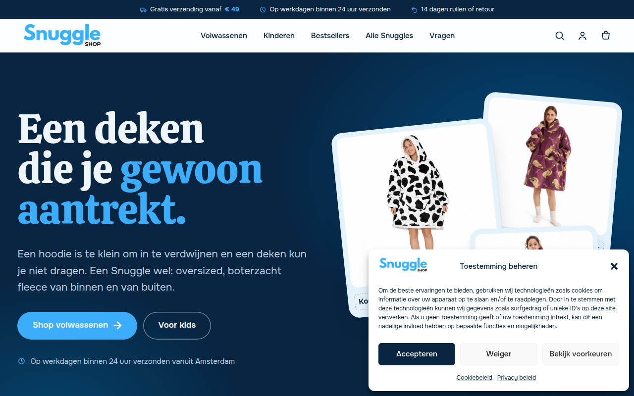 Screenshot van snuggle-shop.nl