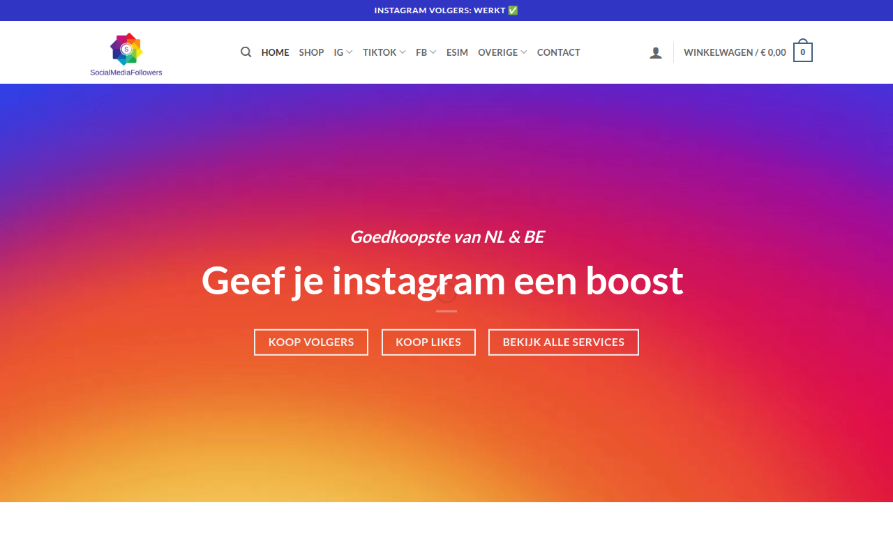 Screenshot van socialmediafollowers.nl