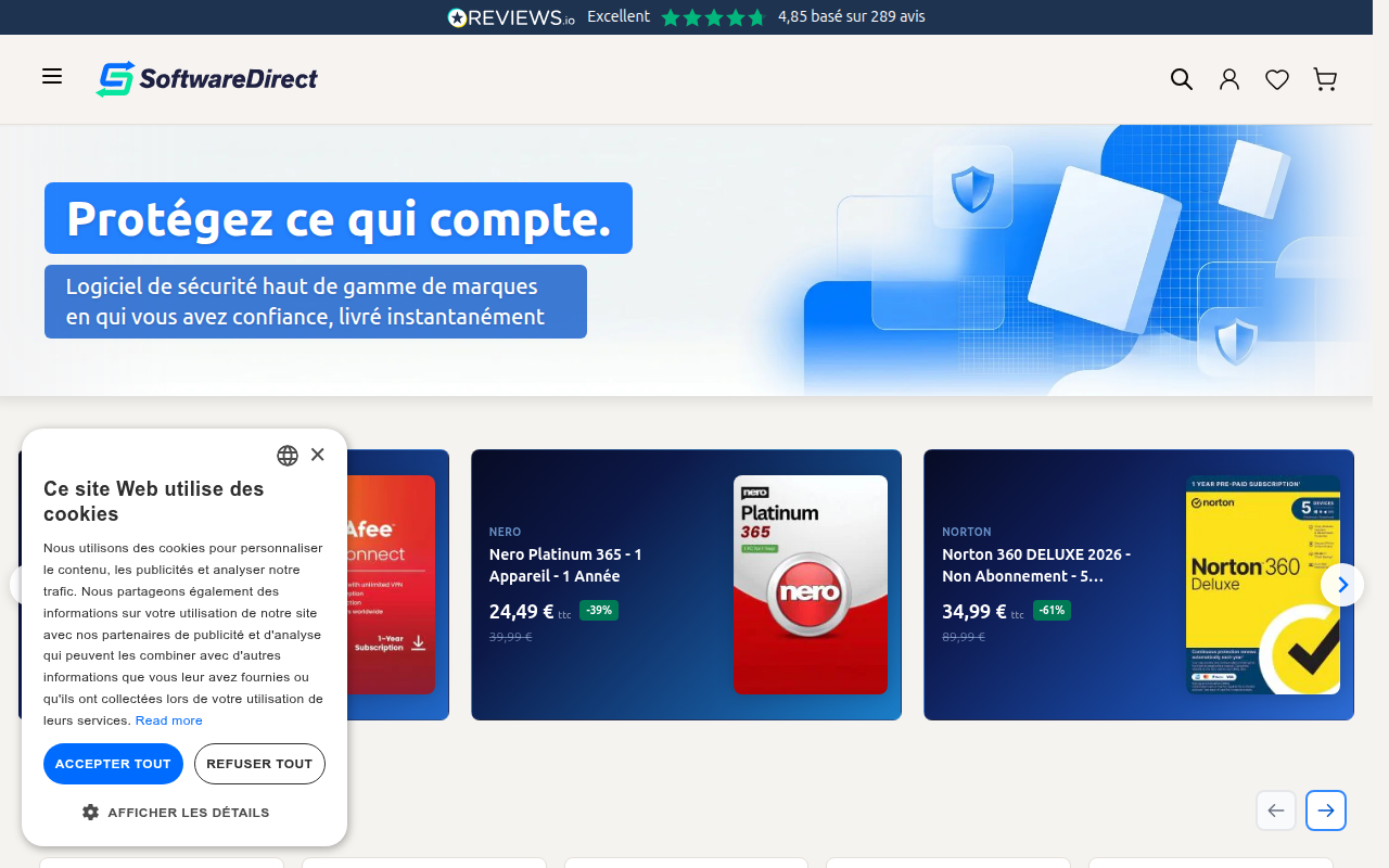Screenshot van softwaredirect.com
