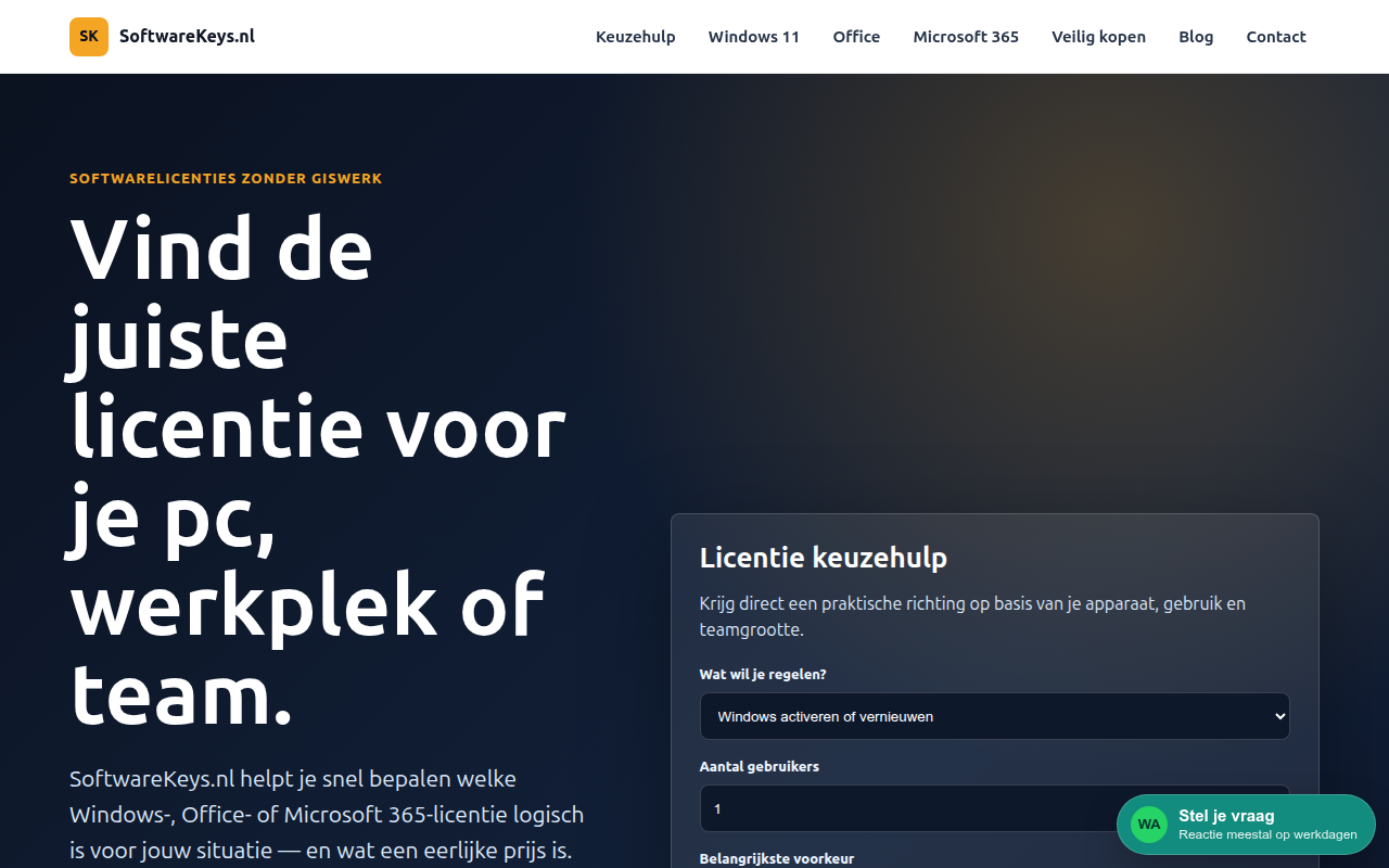 Screenshot van softwarekeys.nl