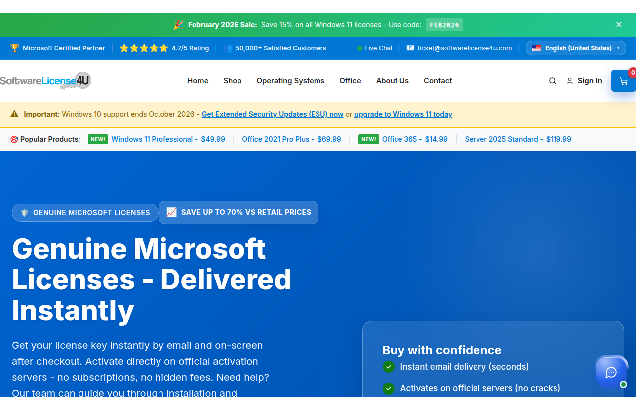 Screenshot van SoftwareLicense4U