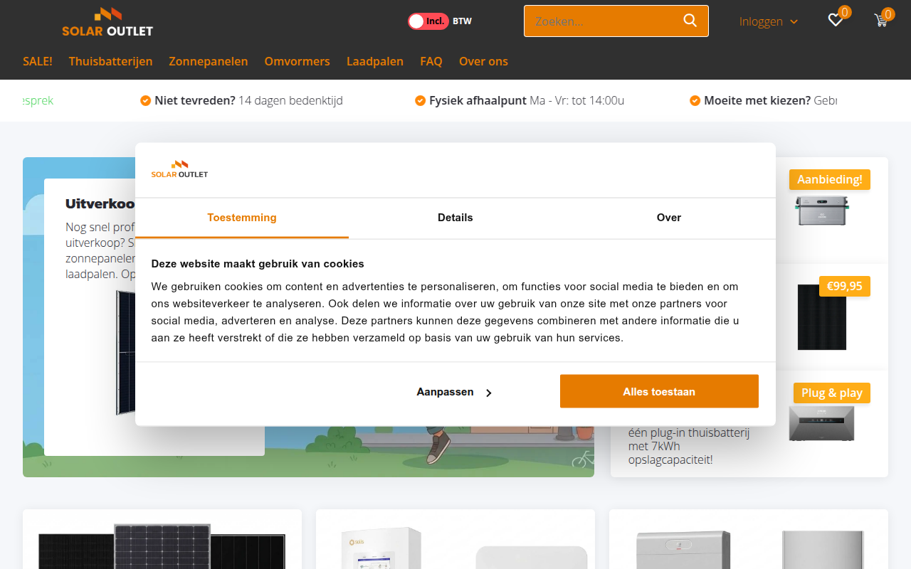 Screenshot van solar-outlet.nl