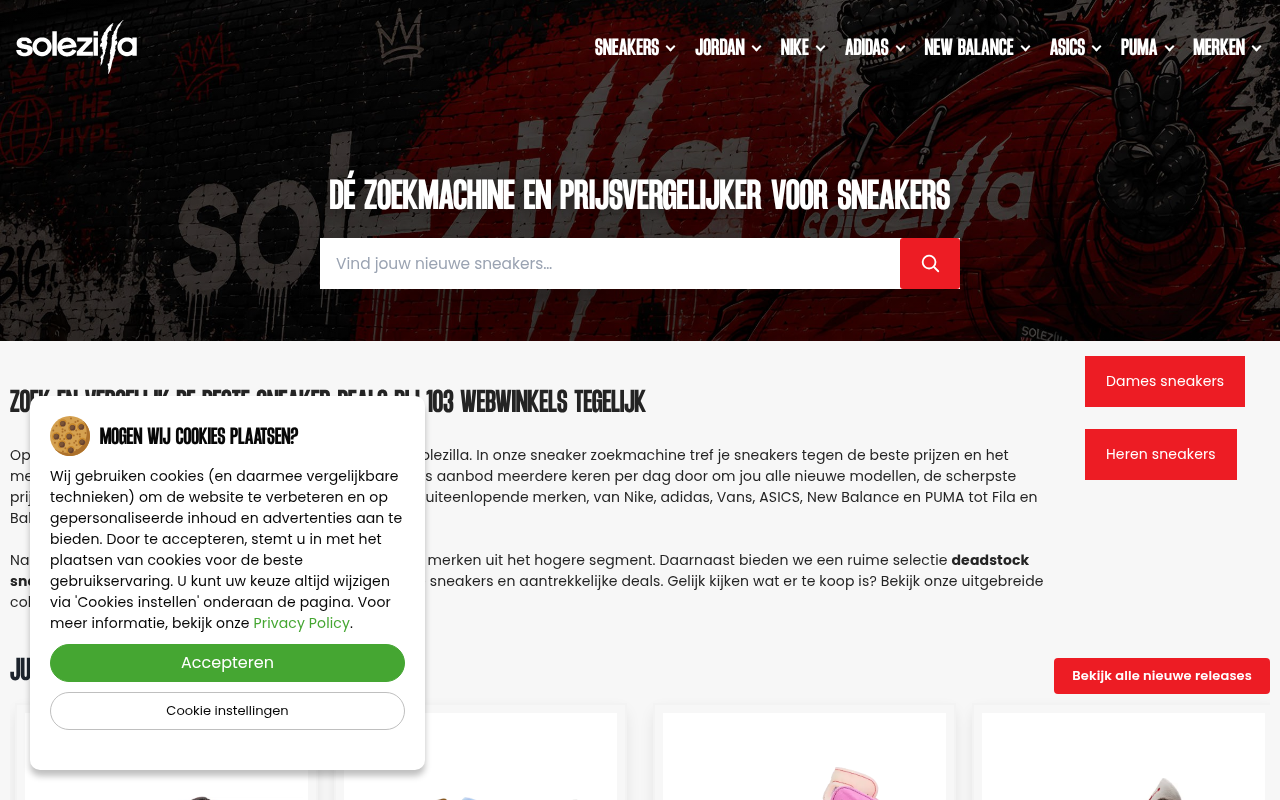 Screenshot van solezilla.nl