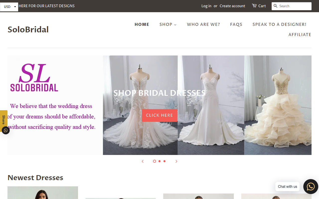 Screenshot van solobridal.co.uk