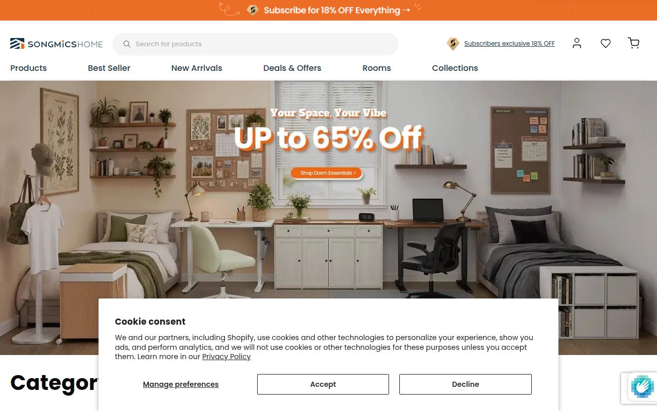 Screenshot van songmics.com
