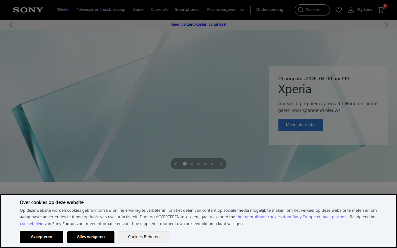Screenshot van sony.nl