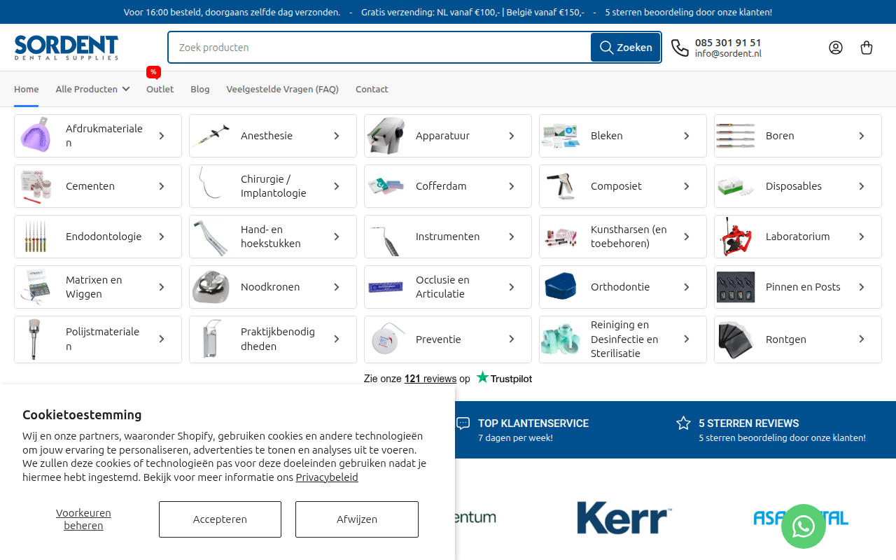 Screenshot van sordent.nl